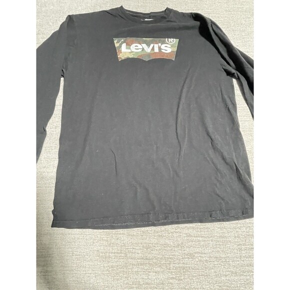 Levi's T-Shirt Men's Large Long Sleeve Black Logo Crewneck - Picture 1 of 10